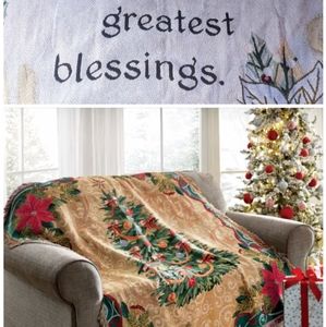 CLOSET CLEAR OUT Christmas Holiday Blessings Poinsettias Woven Tapestry Throw